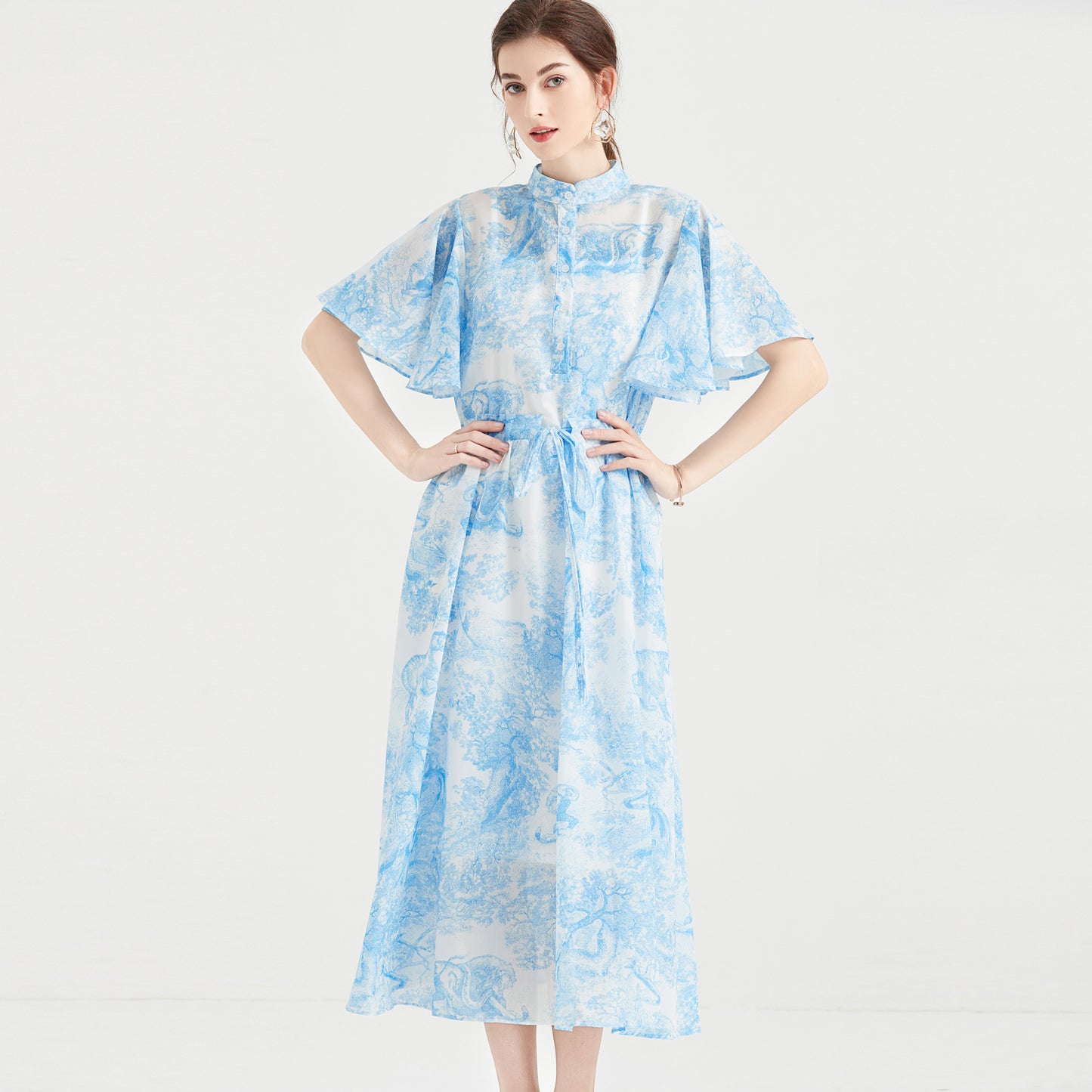 Elegant Spring Summer Butterfly Sleeve Midi Dress