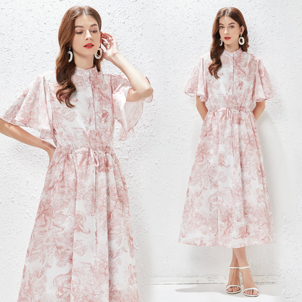Elegant Spring Summer Butterfly Sleeve Midi Dress