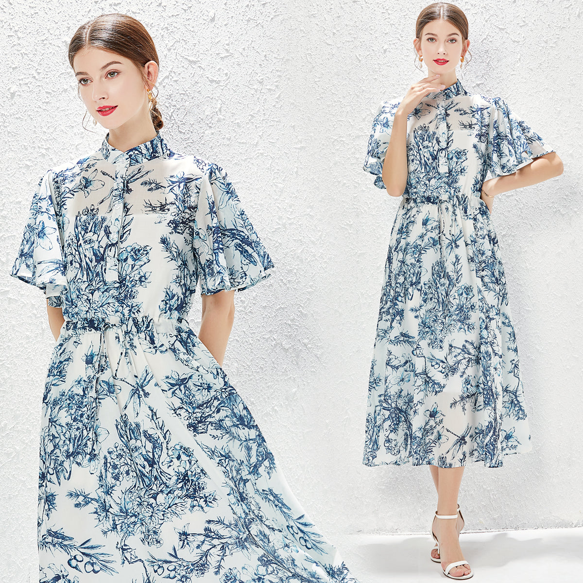 Elegant Spring Summer Butterfly Sleeve Midi Dress