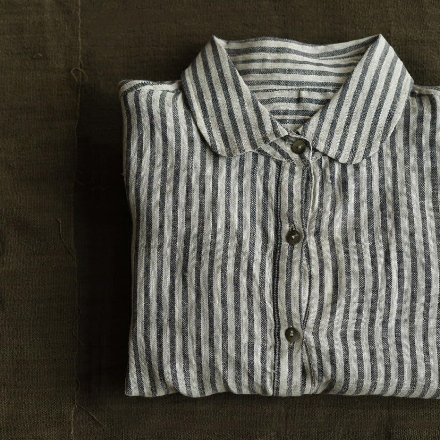 Linen Striped Long Sleeved Cardigan Niche Casual Shirt