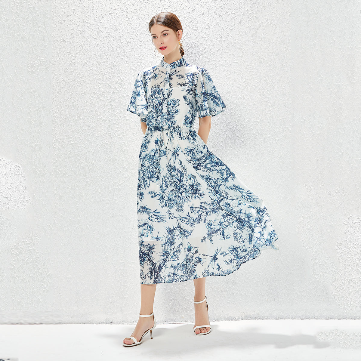 Elegant Spring Summer Butterfly Sleeve Midi Dress