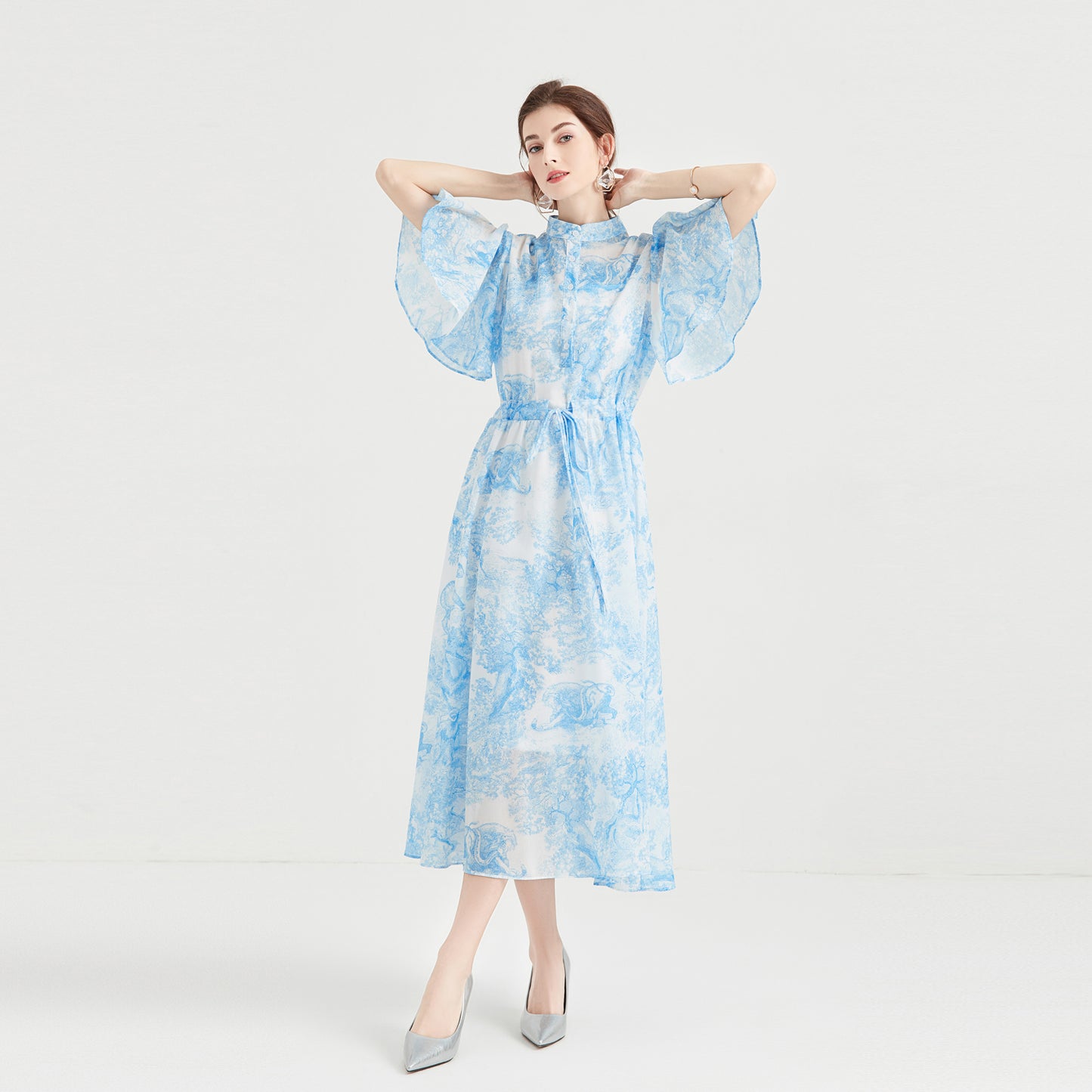 Elegant Spring Summer Butterfly Sleeve Midi Dress