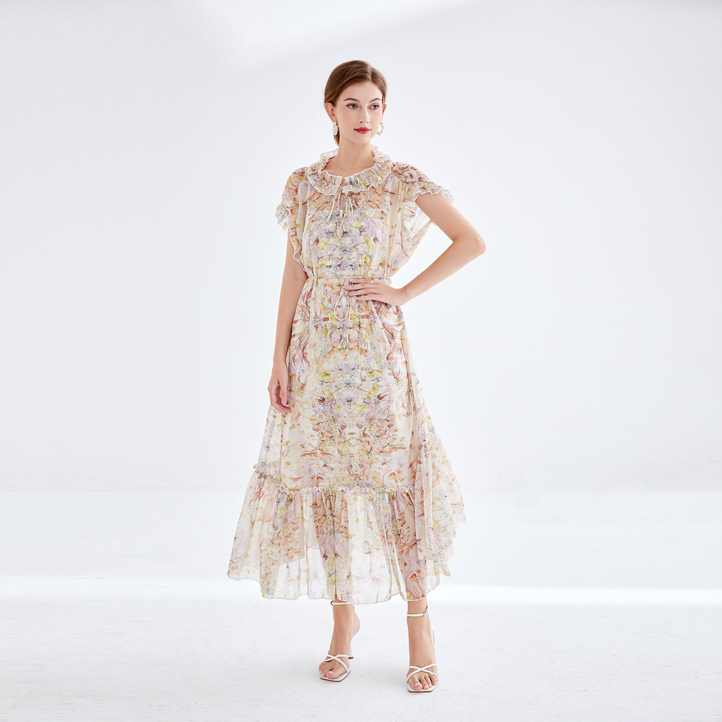 Elegant Floral Lace Up Dress