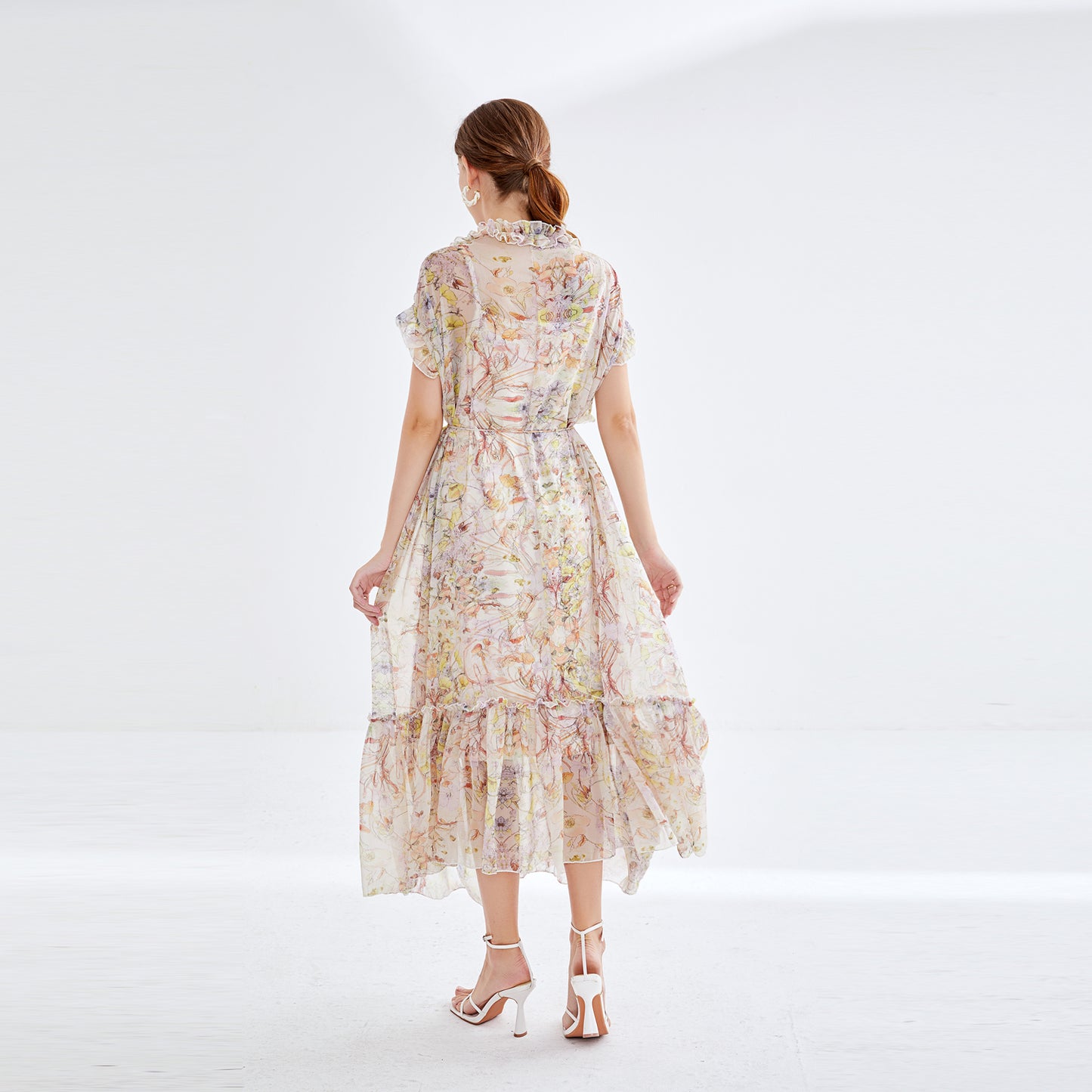 Elegant Two Piece Short Sleeve Floral Lace Up Dress