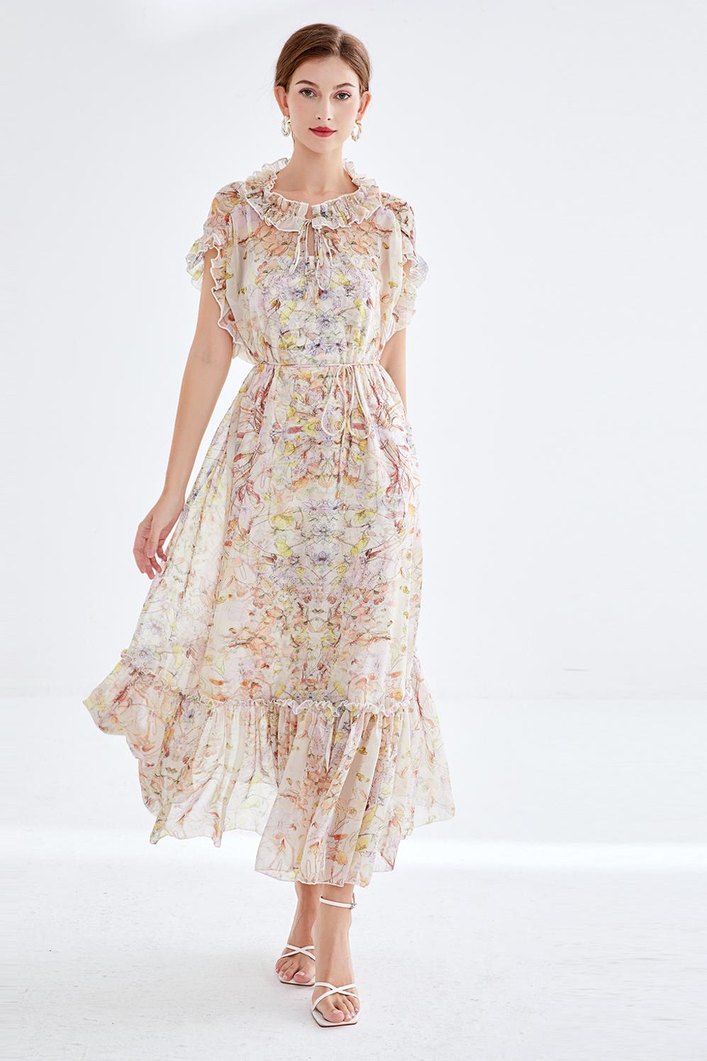 Elegant Two Piece Short Sleeve Floral Lace Up Dress