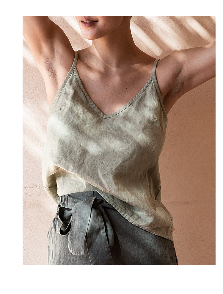 Cotton Linen Summer Loose Fitting V Neck Sleeveless Shirt