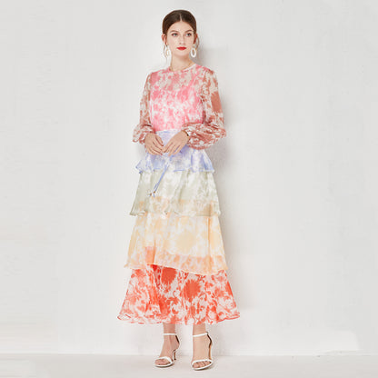 Multi Layer Tiered Two Piece Lace Up Maxi Dress