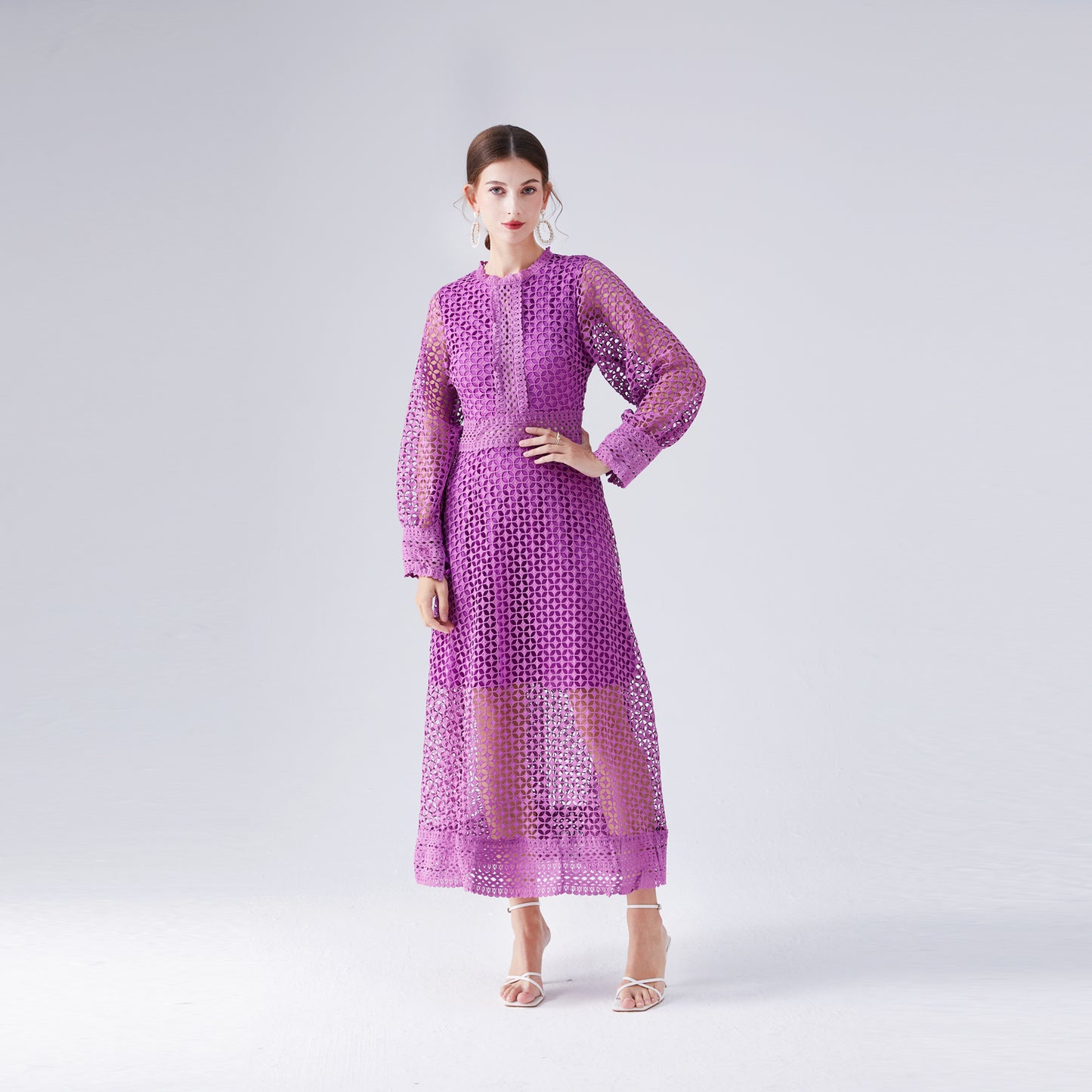 Lace Hollow Lantern Sleeve Elegant Fashionable Dress