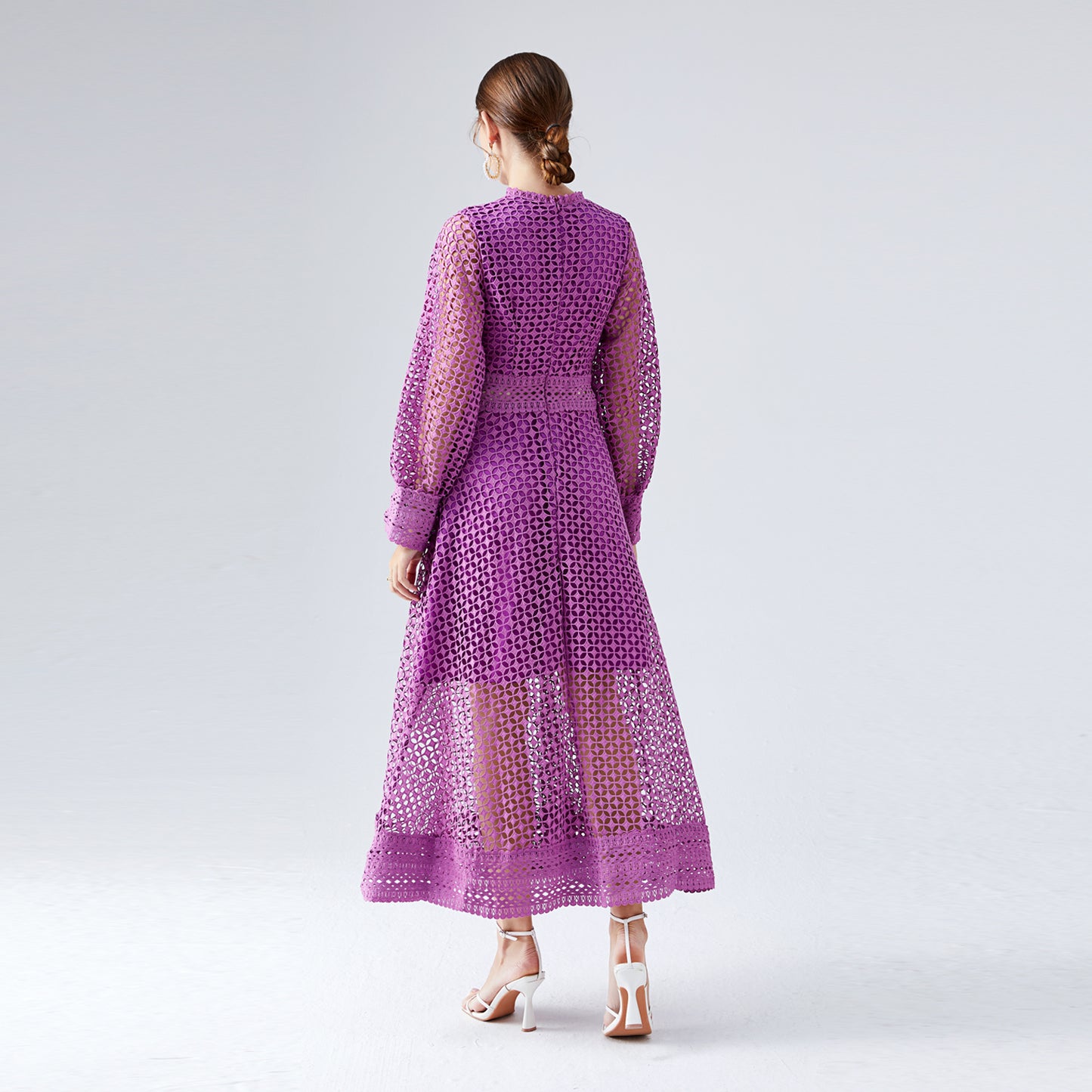 Lace Hollow Lantern Sleeve Elegant Fashionable Dress