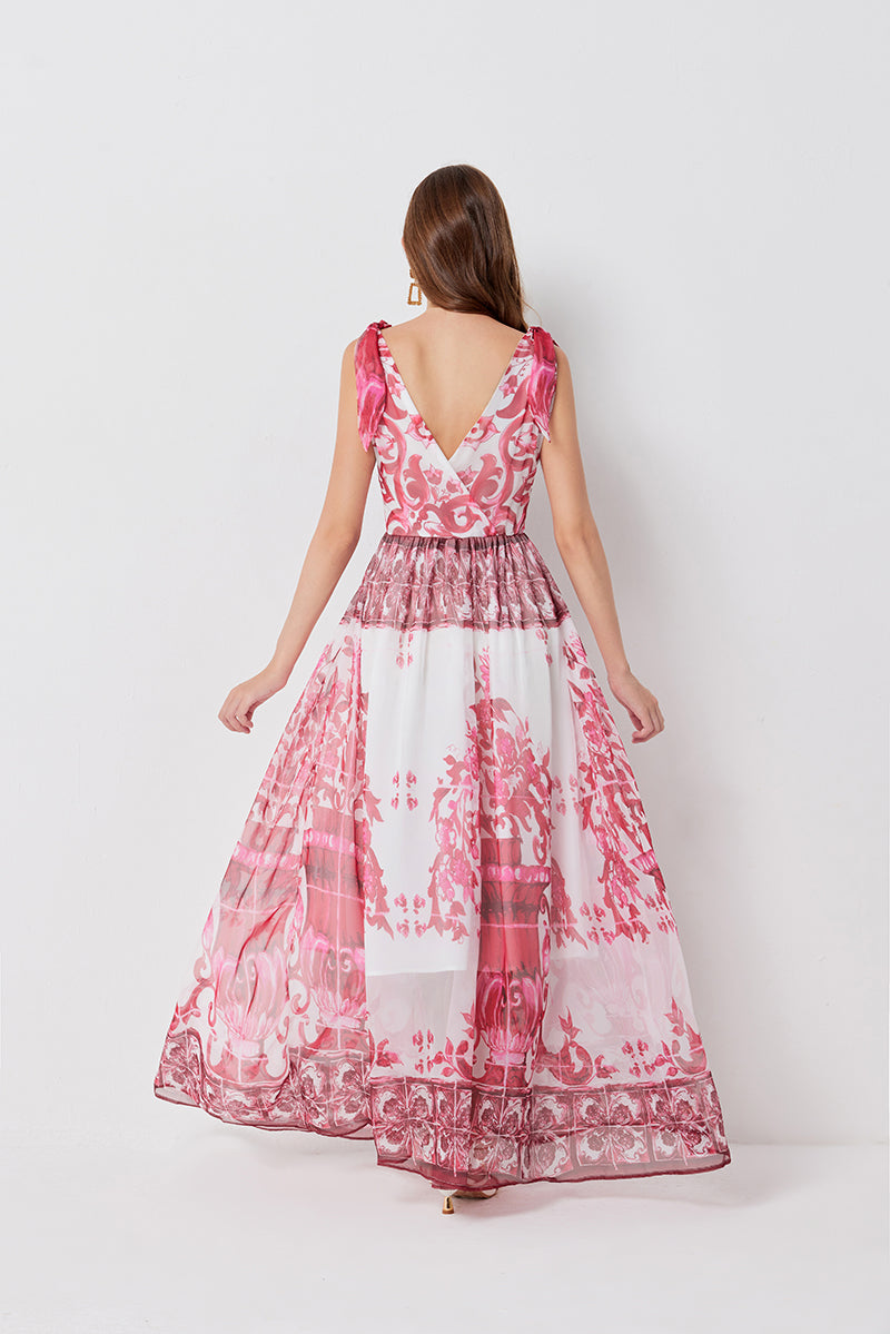 Sleeveless V Neck Pleated Waisted Slim Fit Dress