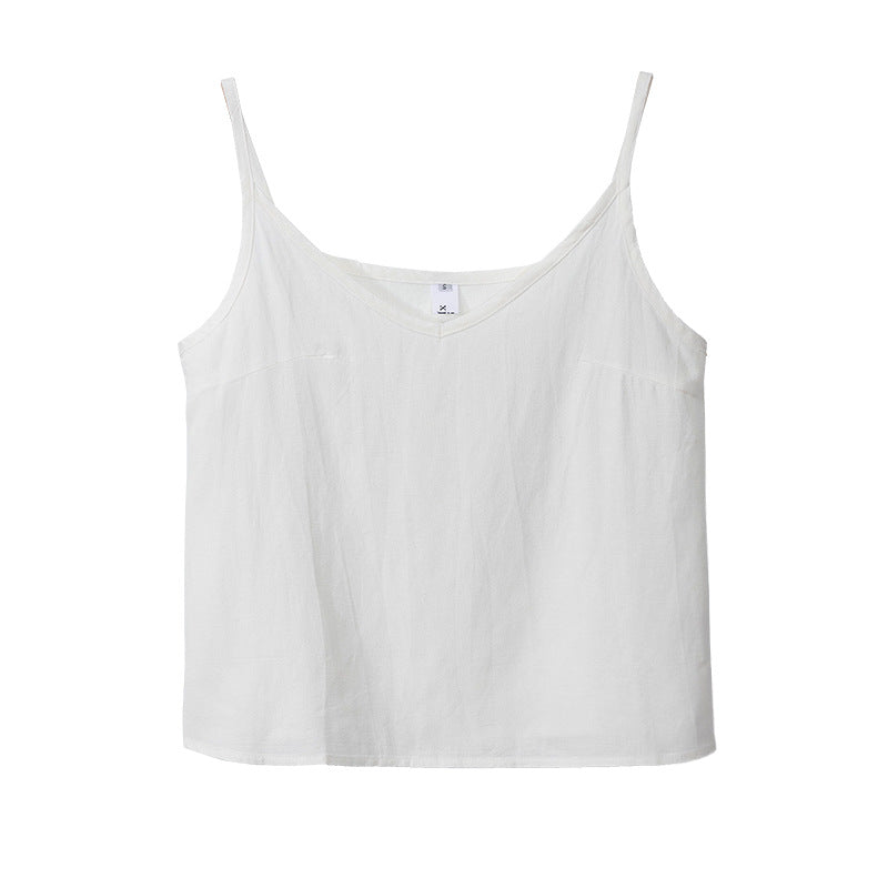 Cotton Linen Summer Loose Fitting V Neck Sleeveless Shirt