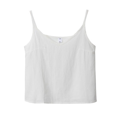 Cotton Linen Summer Loose Fitting V Neck Sleeveless Shirt