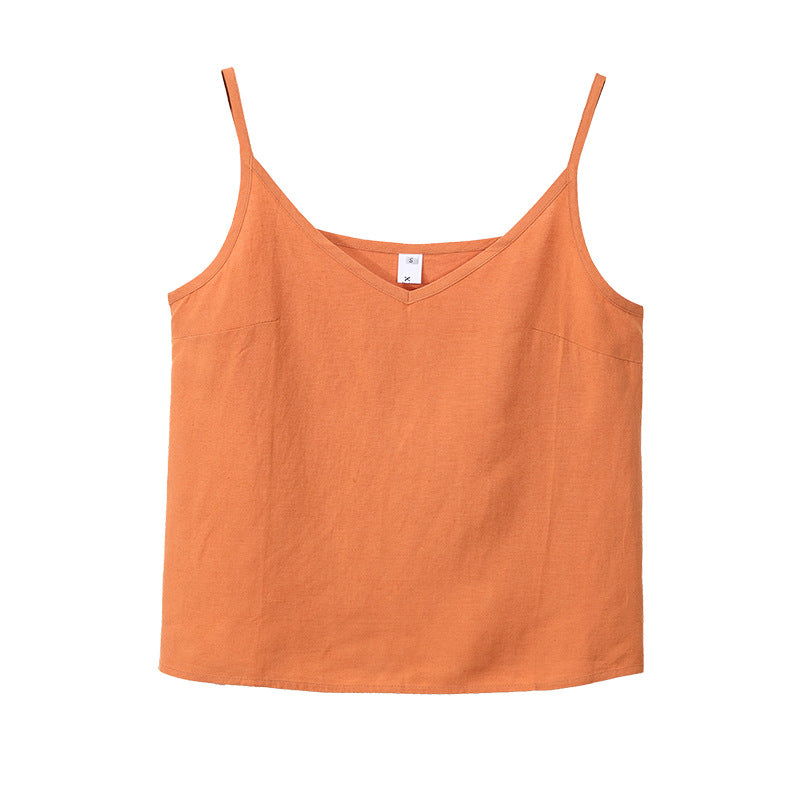 Cotton Linen Summer Loose Fitting V Neck Sleeveless Shirt