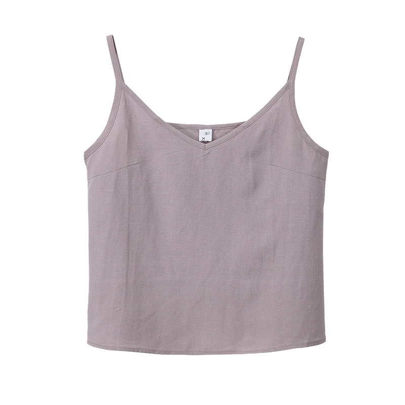 Cotton Linen Summer Loose Fitting V Neck Sleeveless Shirt