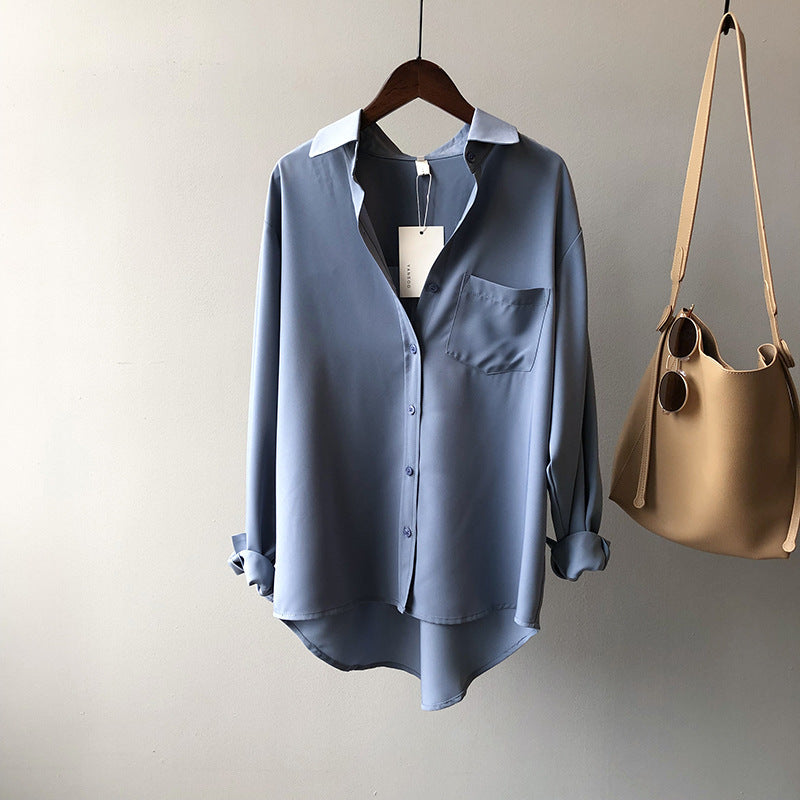 Korean Chic Simple Long Sleeve Collared Shirt