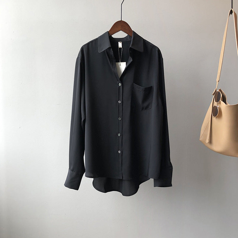Korean Chic Simple Long Sleeve Collared Shirt