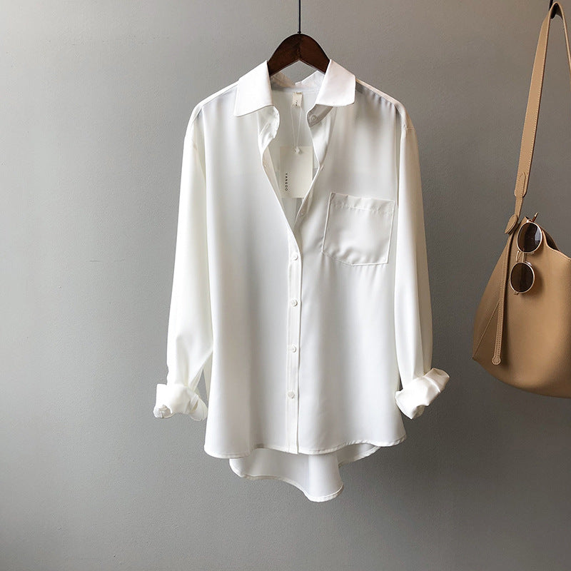 Korean Chic Simple Long Sleeve Collared Shirt