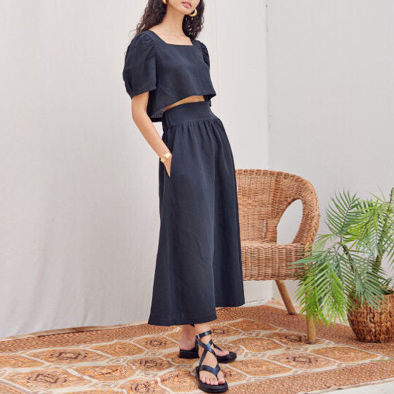 French High Waist Cotton Linen Skirt Large Skirt A Line Skirt
