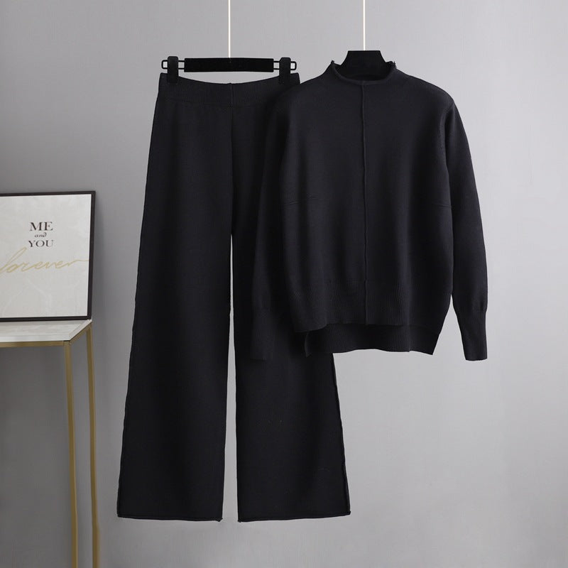 Knitted Two Piece Sweater Loose Casual Wide Leg Pants Set