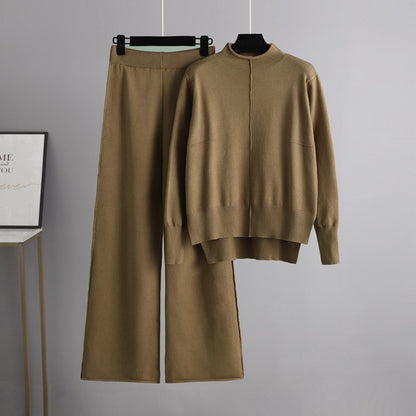 Knitted Two Piece Sweater Loose Casual Wide Leg Pants Set