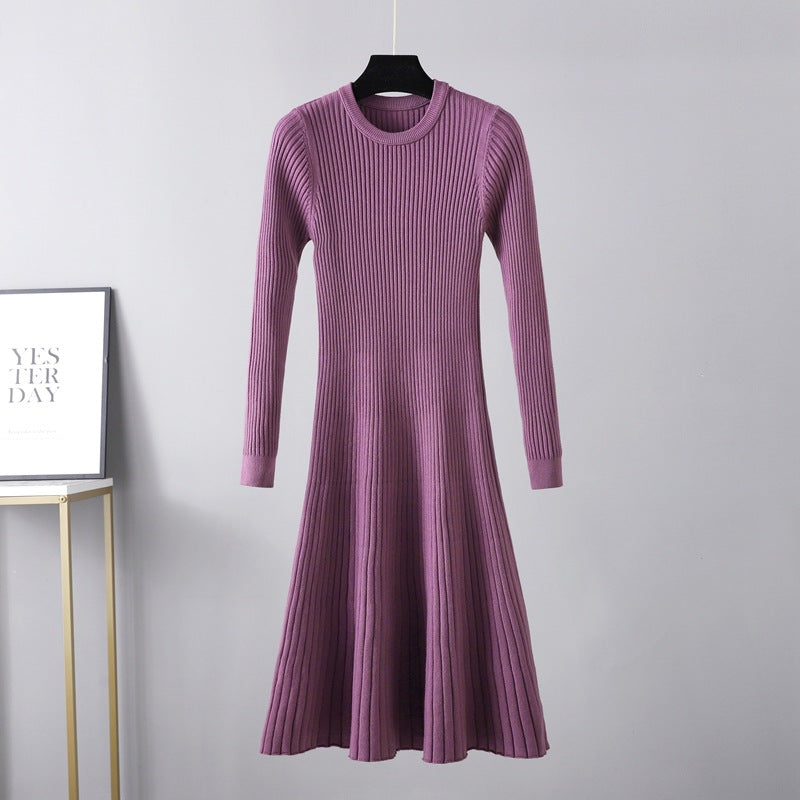 Mid Length Round Neck Inner Wear Sweater Dress