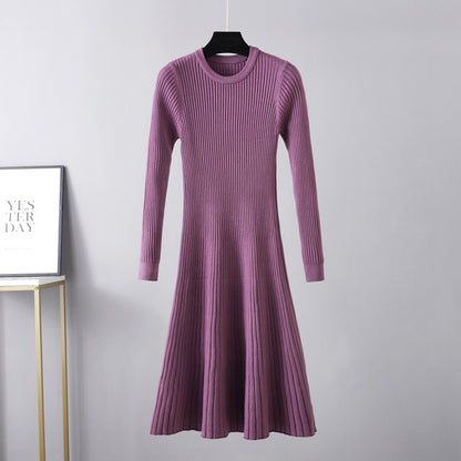 Mid Length Round Neck Inner Wear Sweater Dress