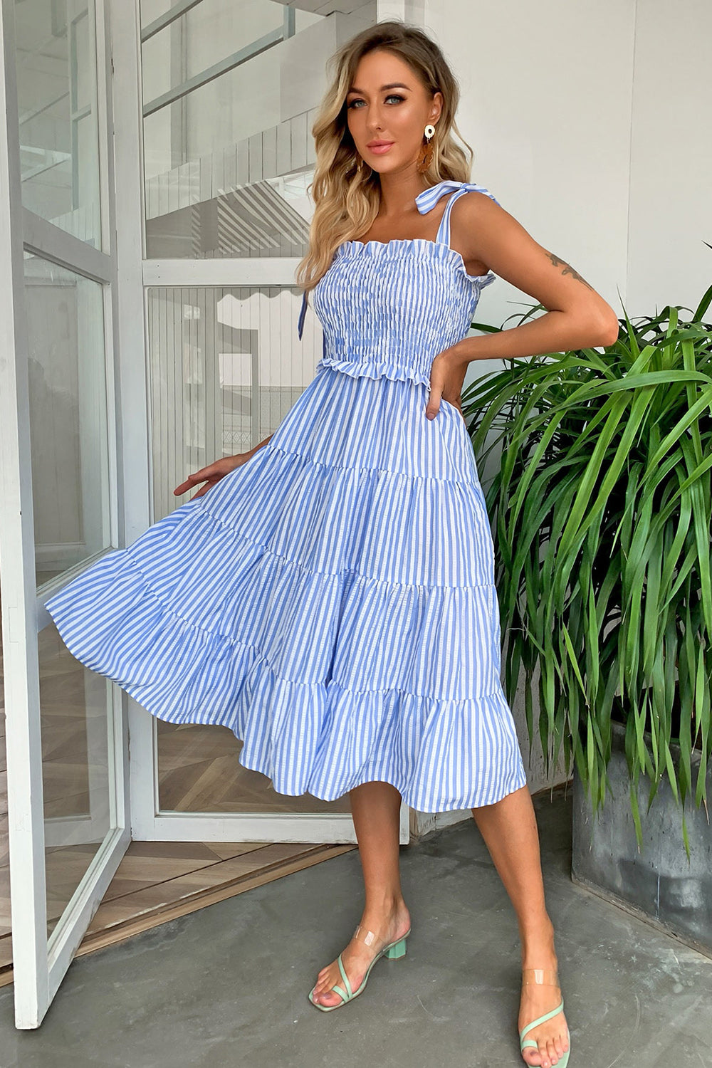 striped tiered dress