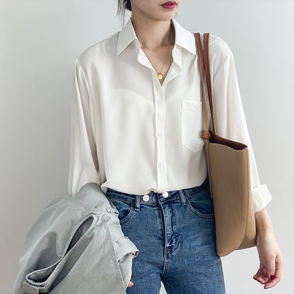 Korean Chic Simple Long Sleeve Collared Shirt