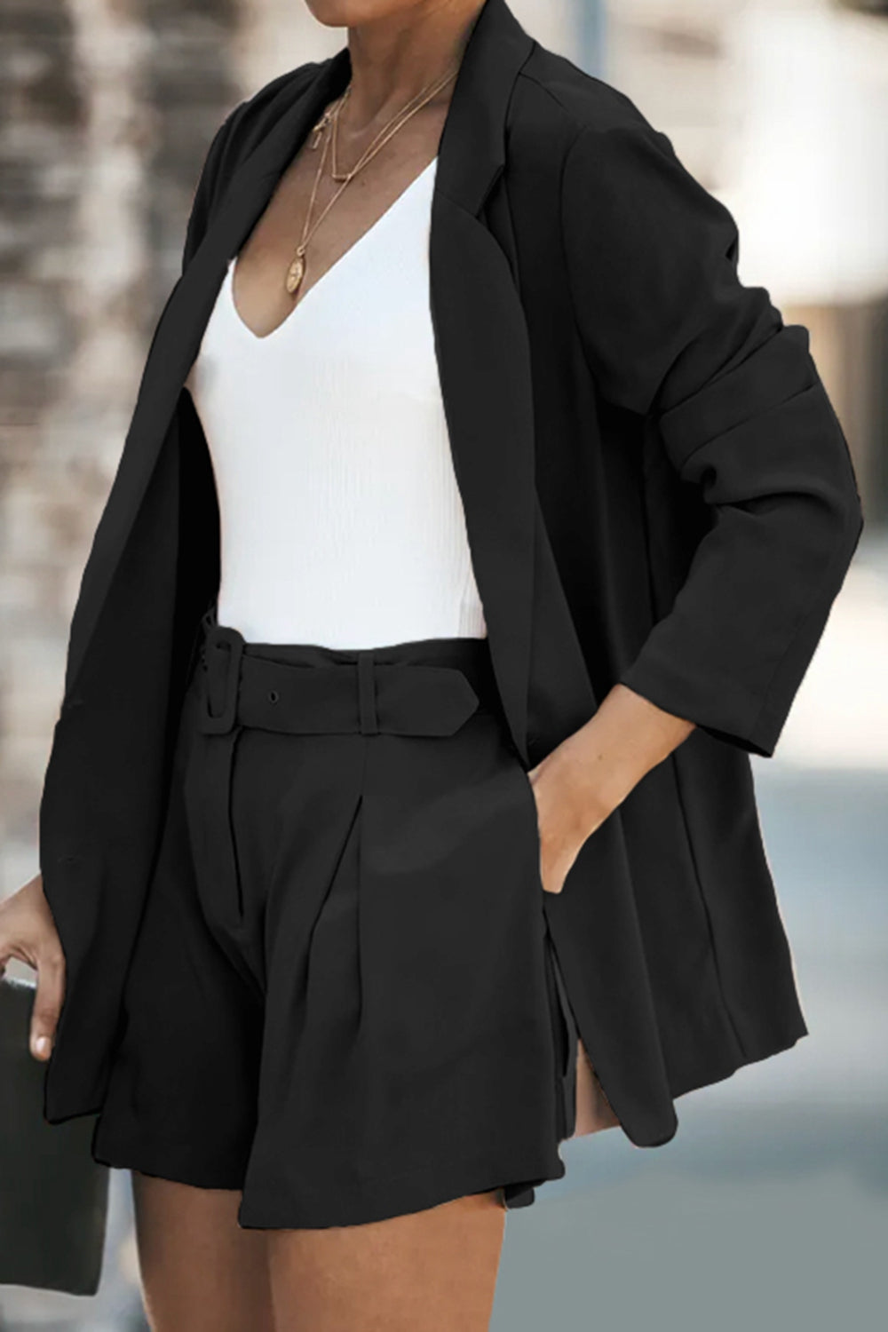 black blazer and shorts set women