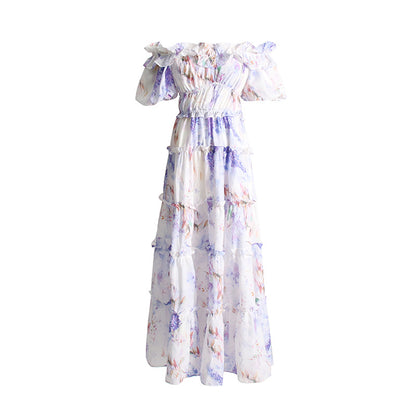 Summer Slim Fit Slimming Pleated Hem Maxi Dress
