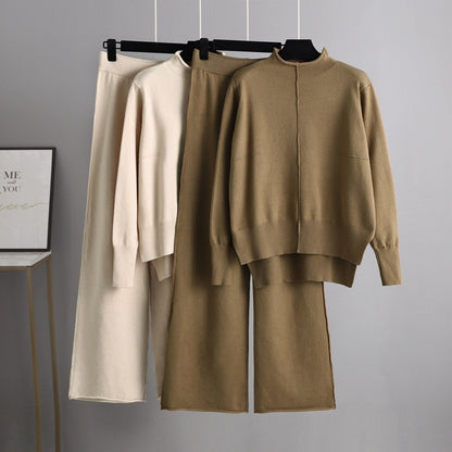 Knitted Two Piece Sweater Loose Casual Wide Leg Pants Set