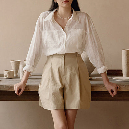 White Shirt Summer Collared Cardigan Coat Shirt Top