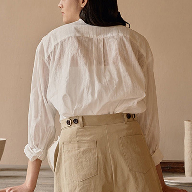 White Shirt Summer Collared Cardigan Coat Shirt Top
