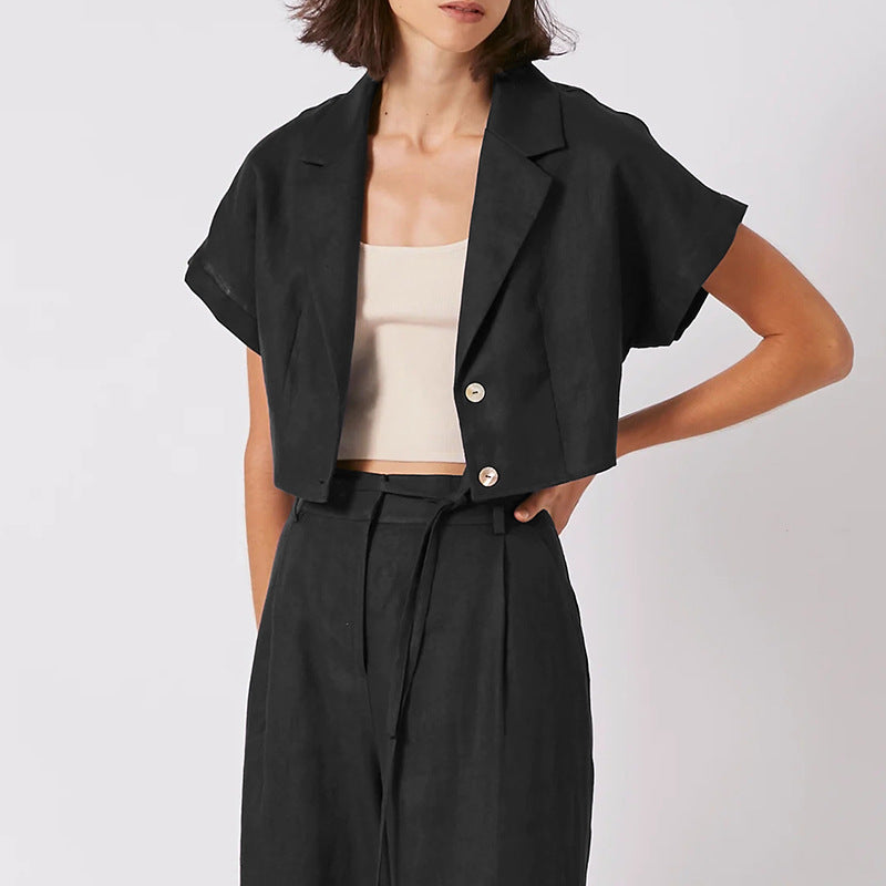 French Cotton Linen Collared Shirt Tup Cardigan