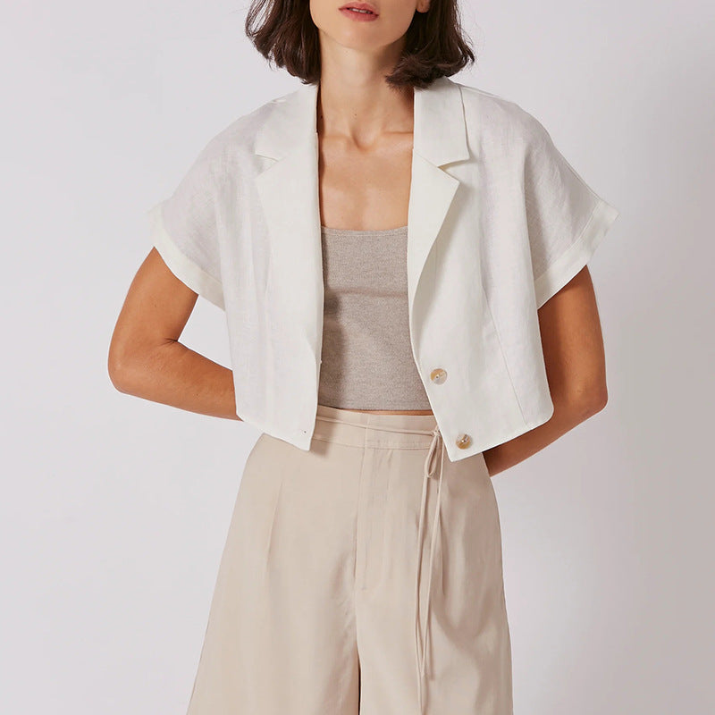 French Cotton Linen Collared Shirt Tup Cardigan
