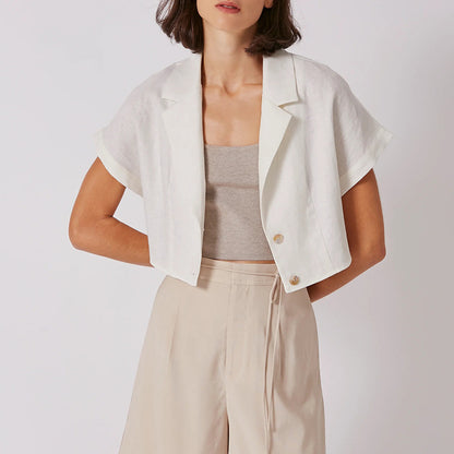 French Cotton Linen Collared Shirt Tup Cardigan