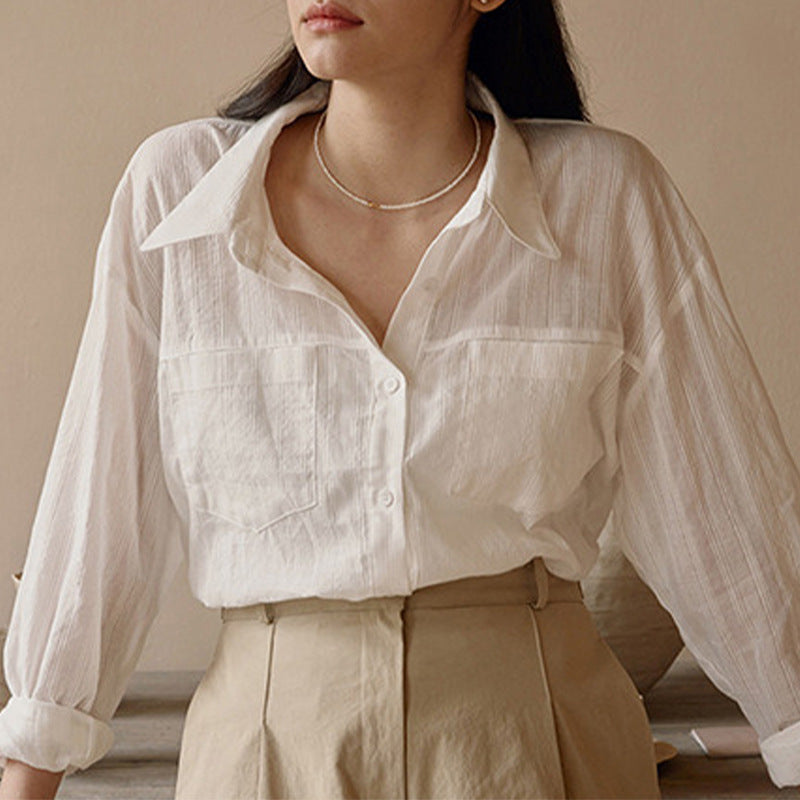White Shirt Summer Collared Cardigan Coat Shirt Top
