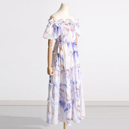 Summer Slim Fit Slimming Pleated Hem Maxi Dress
