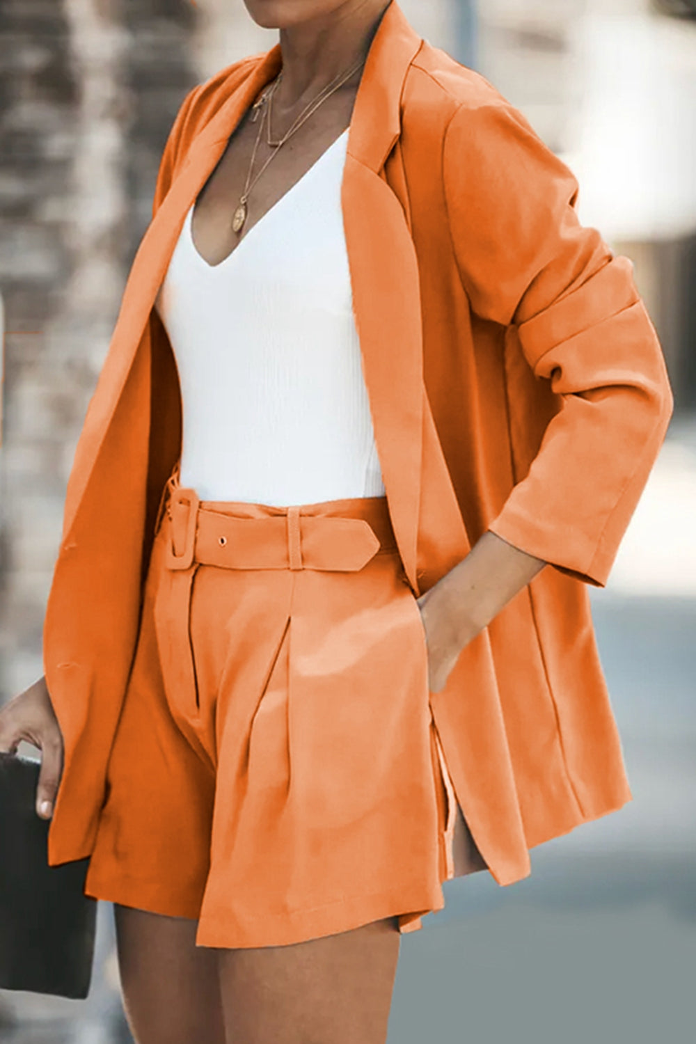 blazer and shorts set orange